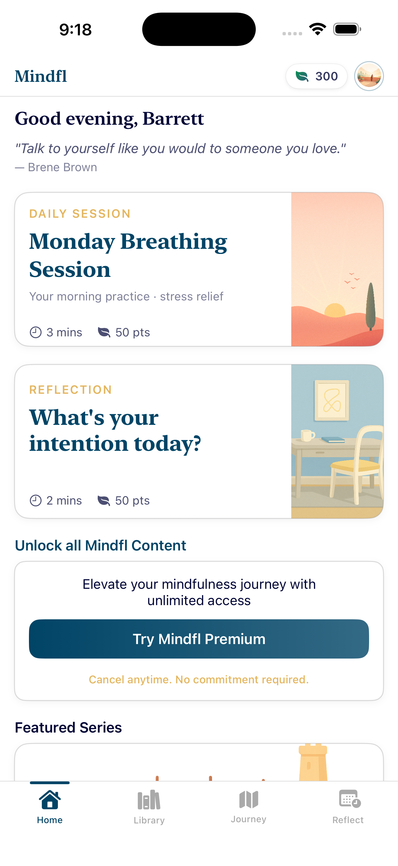 Mindfl app home screen